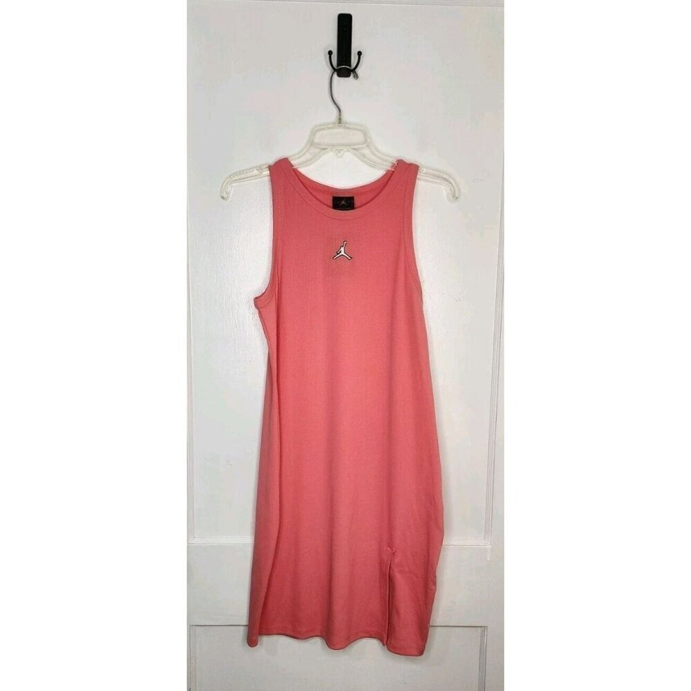 NWT Size Large Jordan Pink Ribbed Tight Fit Tank Dress Sporty Logo 90s Y2K